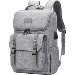 YALUNDISI Vintage Backpack  Travel grey Laptop bag with USB Charging Port.